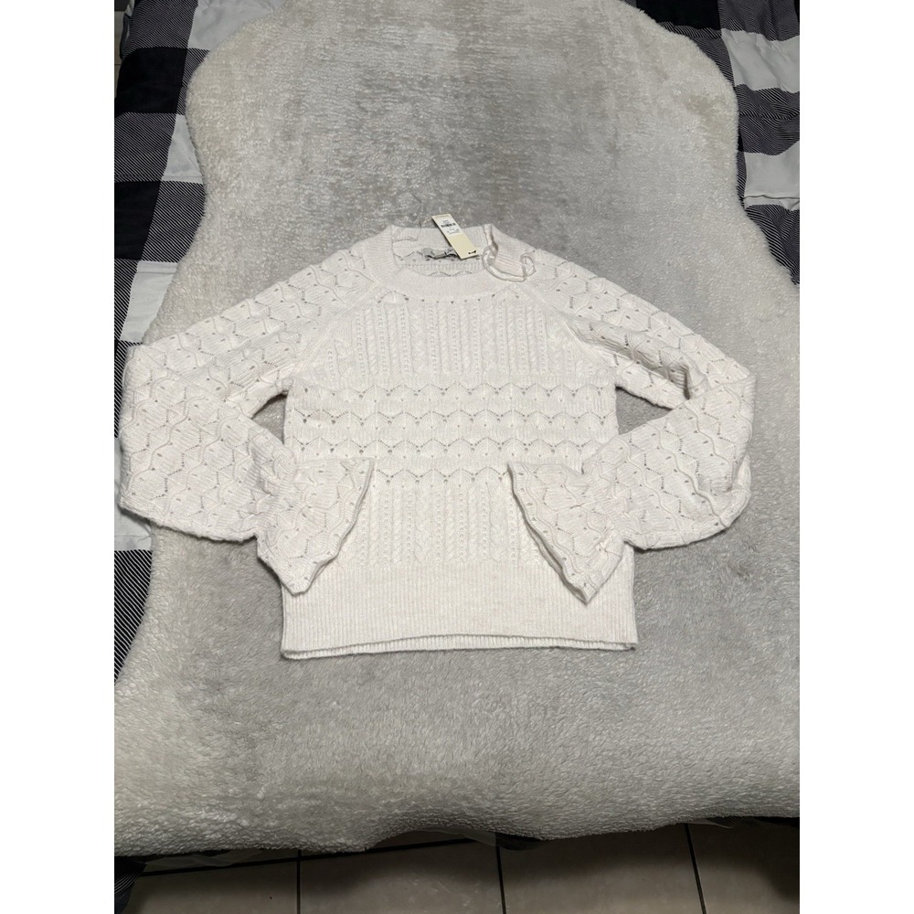 Francesca's Raye Pointelle Pullover Sweater Knit Flare Bell Sleeve Sz Small NWT